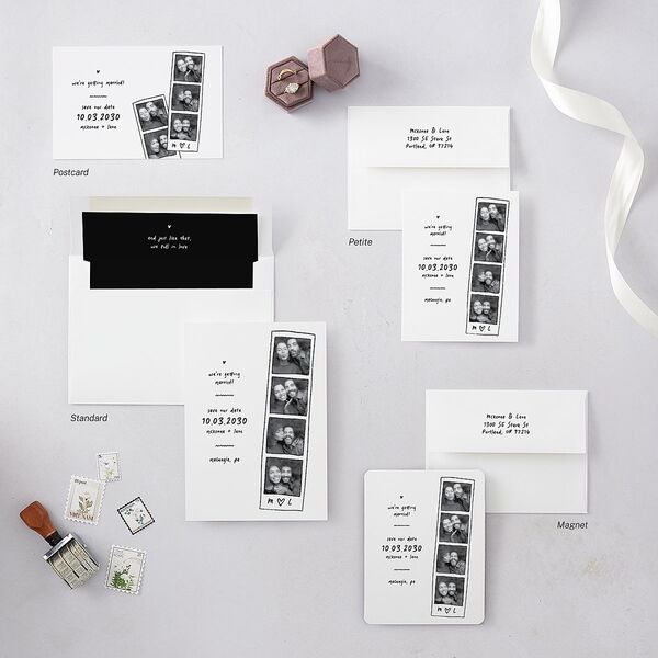 Hand Drawn Photo Strip Save The Date Magnets Pure White Magnet Paper