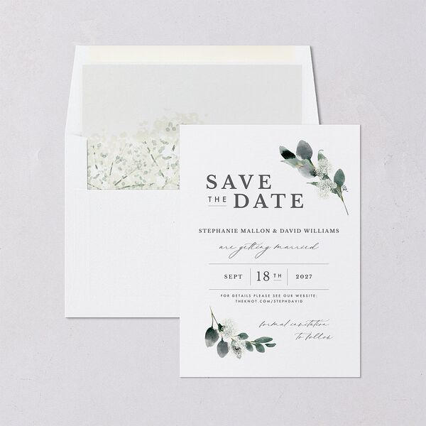 Elegant Greenery Save The Date Cards Pure White Signature smooth Blank No Standard