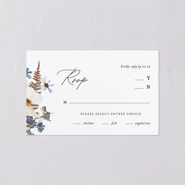 Pressed Flowers All-in-One Wedding Invitations Regency Blue Signature Light Both Recipient and Return Addresses No