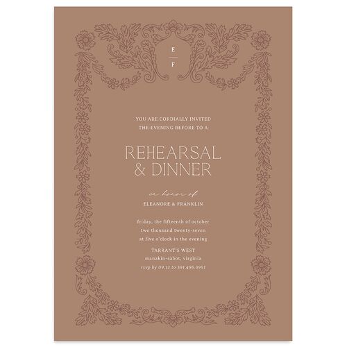 Baroque Border Rehearsal Dinner Invitations Espresso Signature Blank Standard