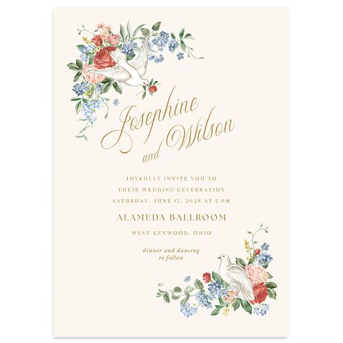 Vintage Love Doves Wedding Invitations Baby Blue Signature Blank No Standard