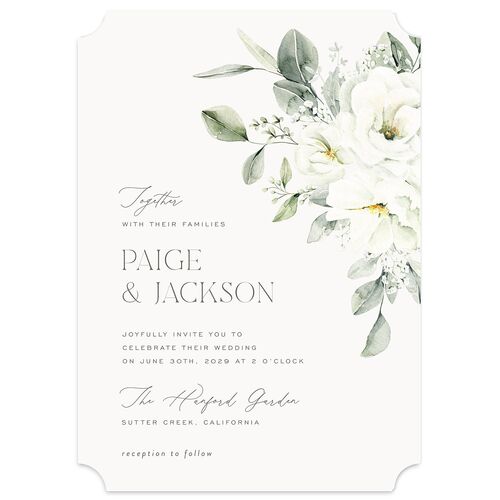 Elegant Pastel Floral Wedding Invitations Pure White Signature Blank No Ticket