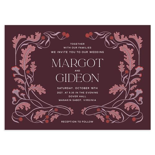 Climbing Leaves Wedding Invitations Burgundy Signature Blank No Standard