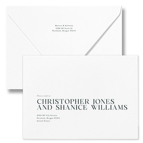 Simple Editorial Photo Rehearsal Dinner Invitation Euro Envelopes Wave White Both Recipient and Return Addresses Luxe Signature