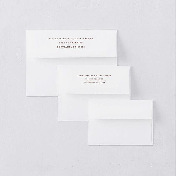 Scallop Rattan Save The Date Card Envelopes White Standard Rust Both Recipient and Return Addresses Signature