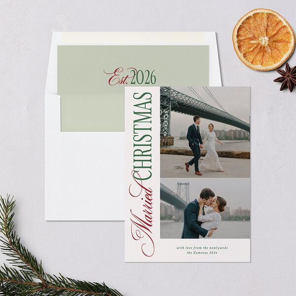 Married Christmas Calligraphy Holiday Cards Hunter Green Signature Blank Standard