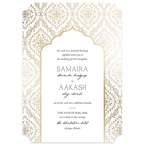 Gilded Lehenga Wedding Invitations Gold Pure White Signature Blank No Ticket