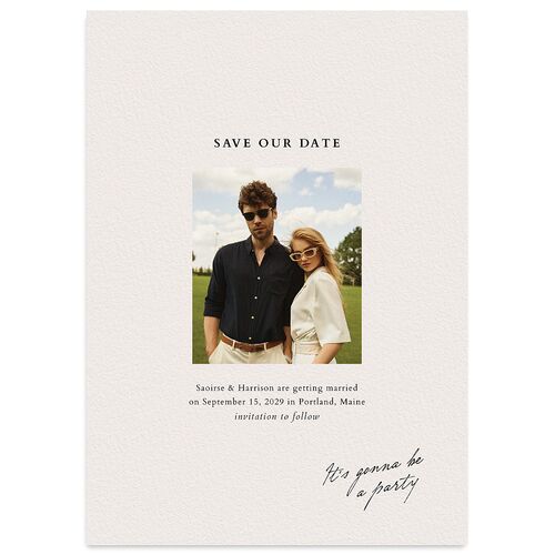 Elegant Editorial Page Save the Date Cards Champagne Signature smooth Blank No Standard