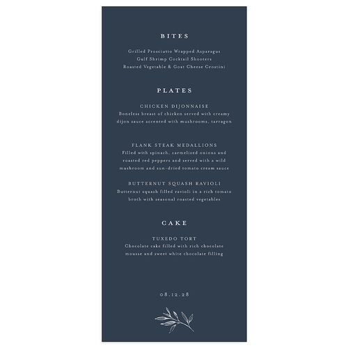 Minimal Leaves Menu Moody Blue Signature