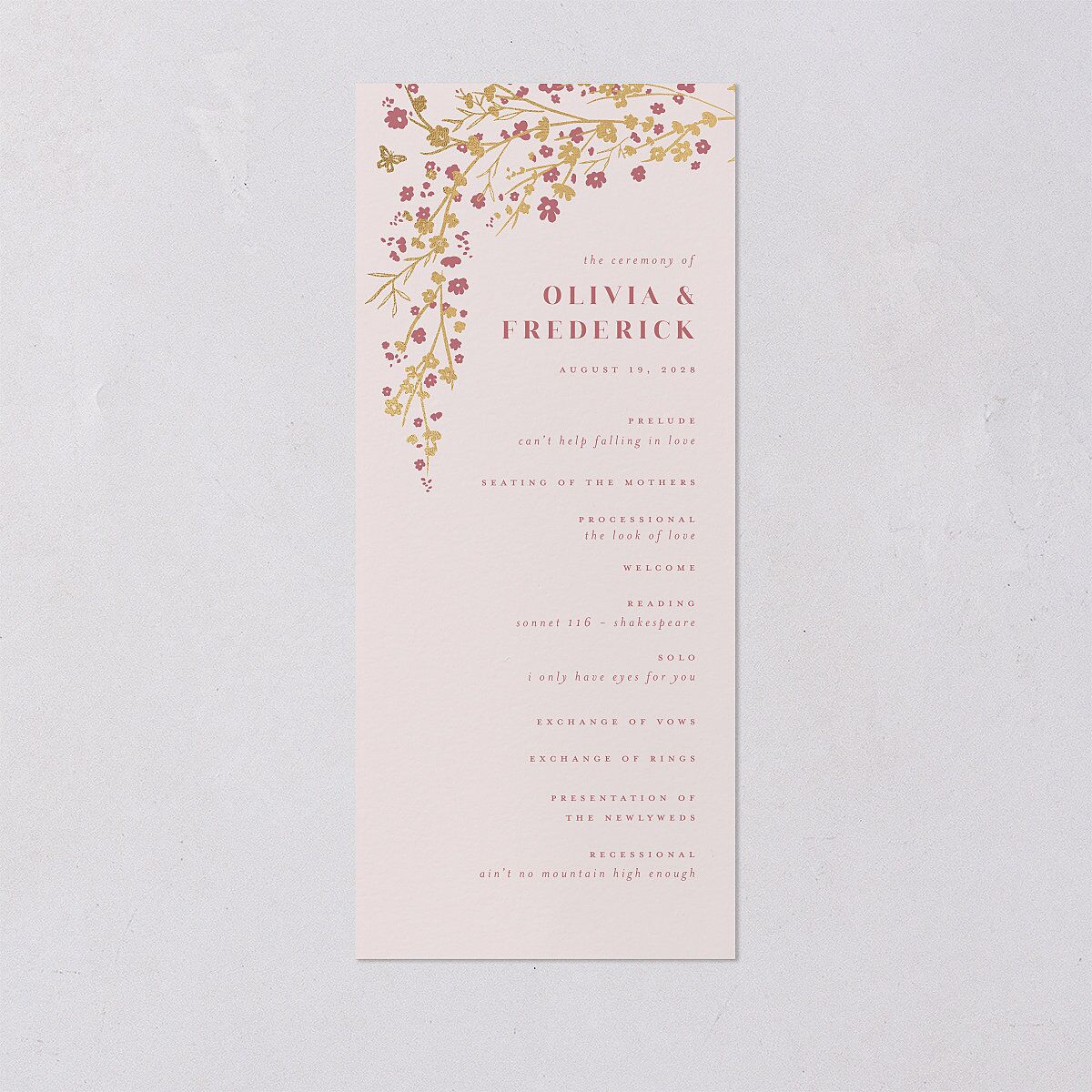 Cherry Blossoms Wedding Programs Gold Soft Pink Signature