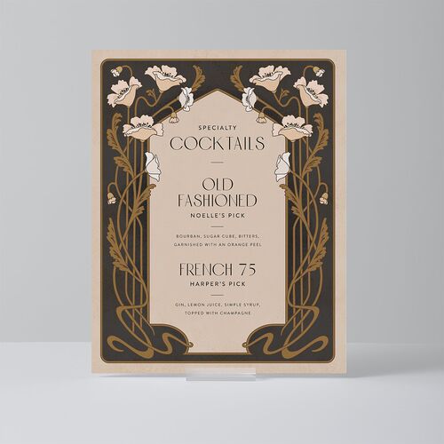 Vintage Nouveau Floral Standard Bar Tabletop Sign Small Licorice Standard Indoor Foam Core S Tabletop Bar