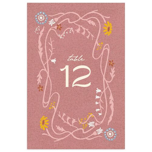 Wildflower Nouveau Table Numbers Dusty Rose Pearlescent