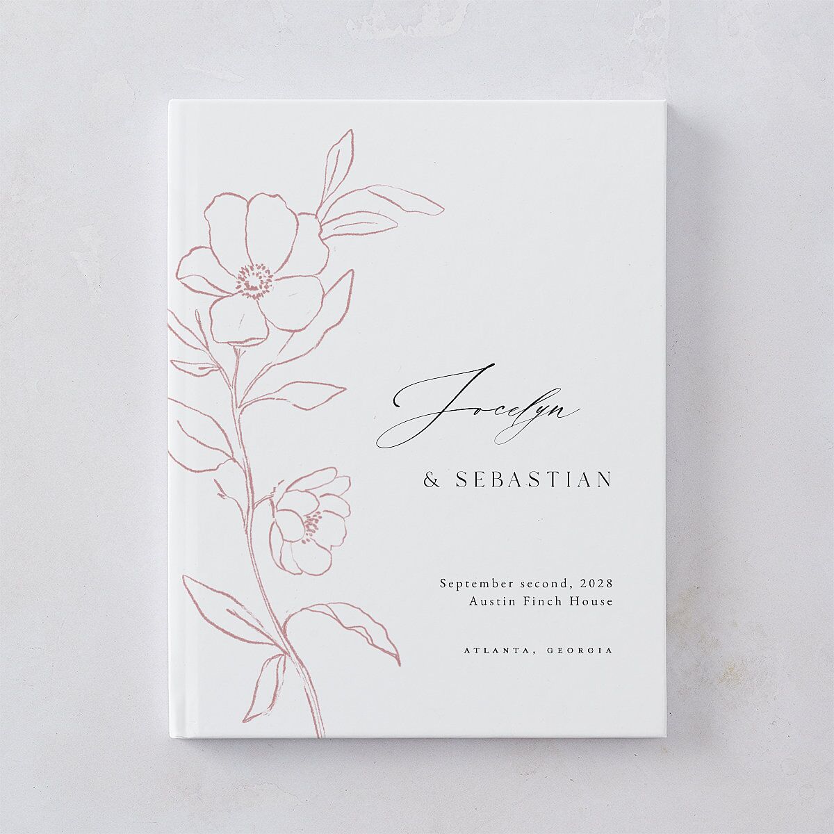 Floral Sketch Wedding Guest Book Off-White