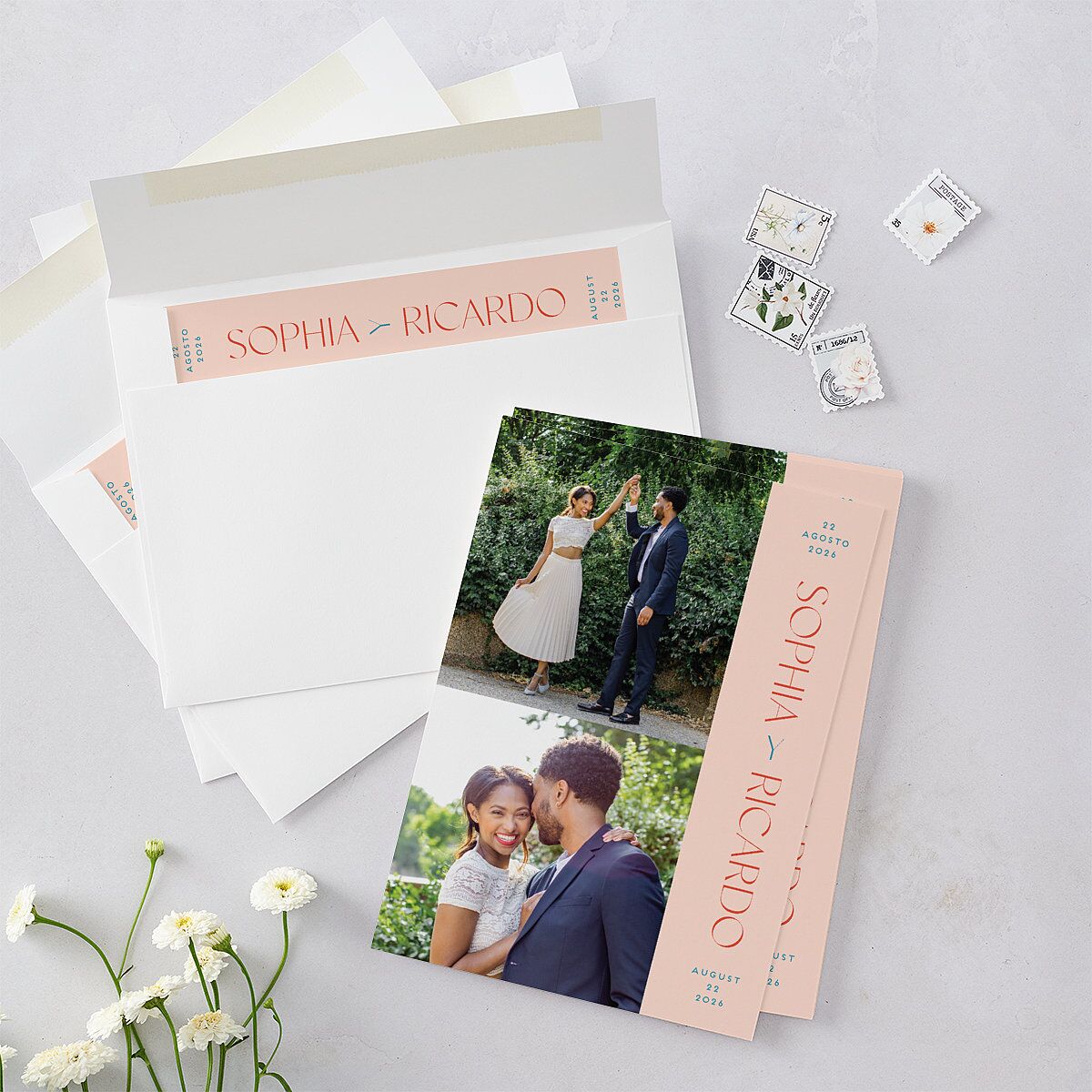 Color del Amor Save The Date Cards Salmon Signature smooth Blank No