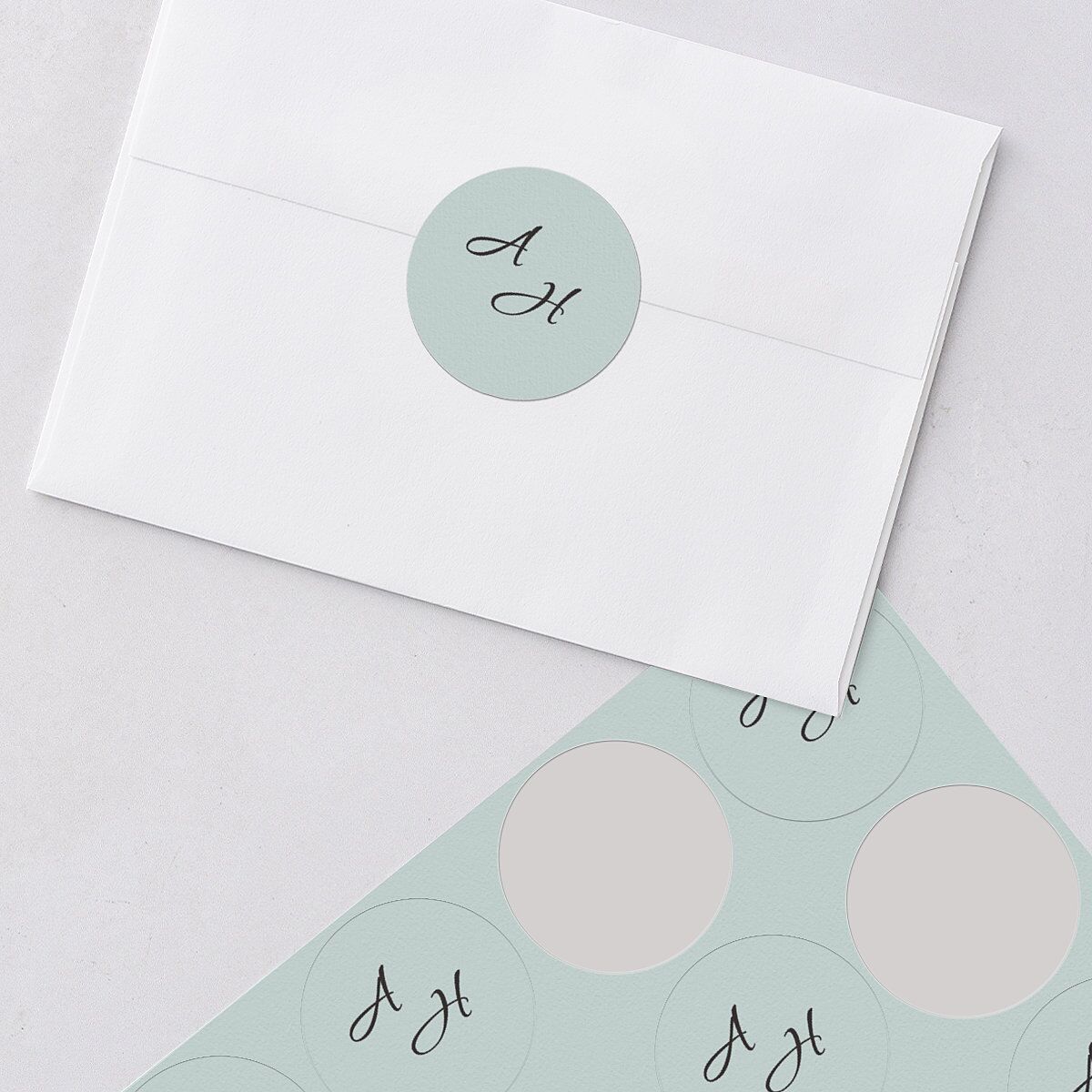 Beach Monogram Wedding Stickers Pale Blue Circle