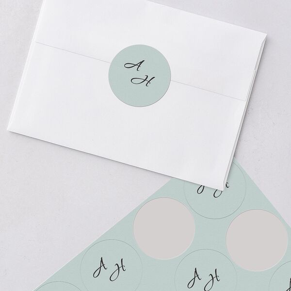 Beach Monogram Wedding Stickers Pale Blue Circle