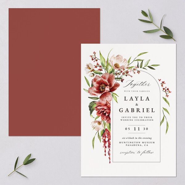 Floral Arch Wedding Invitations Rust Signature Blank No Standard