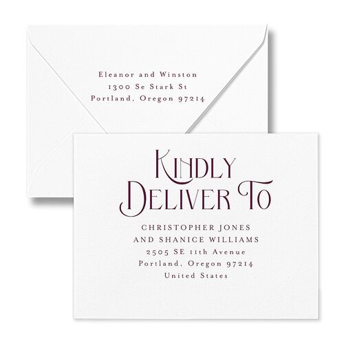 Be Our Guest Thank You Card Euro Envelopes White Bordeaux Both Recipient and Return Addresses Luxe Signature