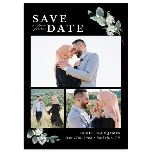 Greenery Accent Save the Date Cards Midnight Signature Blank No Standard