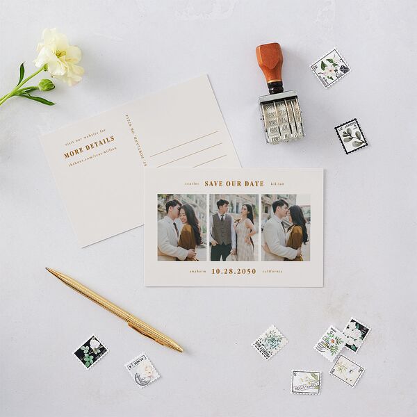 Elegant Minimalist Photo Save the Date Postcards Saddle