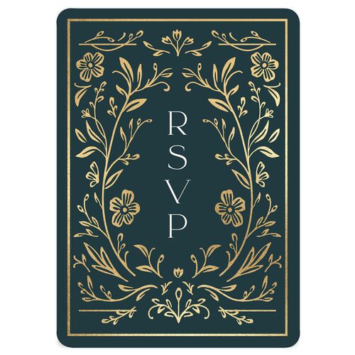 Storybook Filigree Wedding Response Cards Gold Dark Night Signature Rounded
