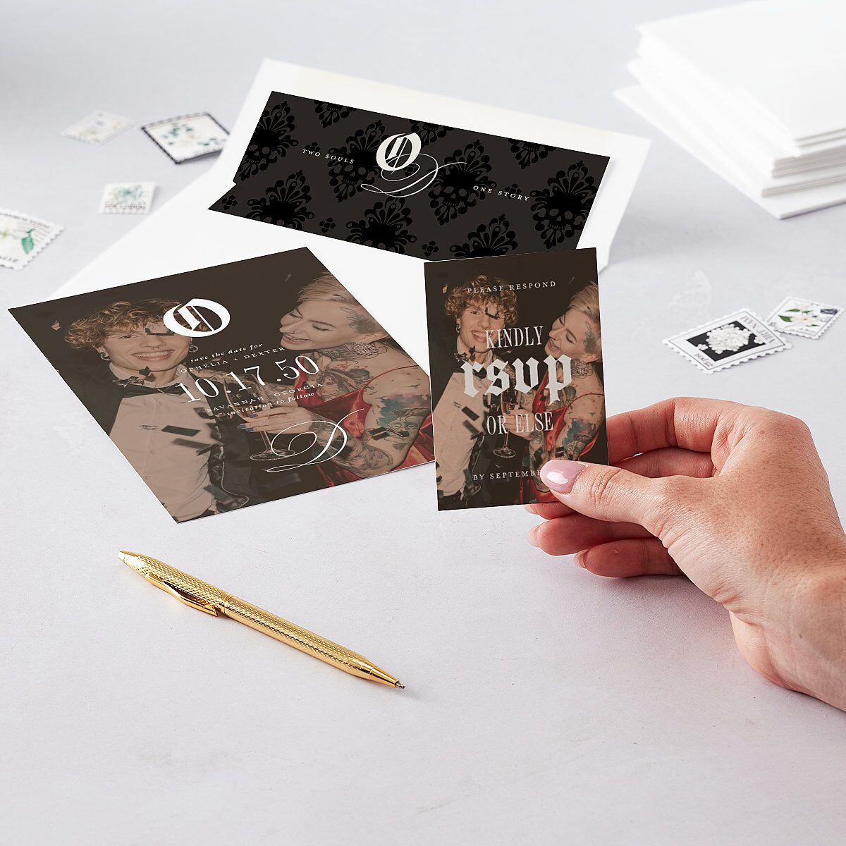 Til Death Gothic Photo QR Code RSVP Cards Sand Signature Standard