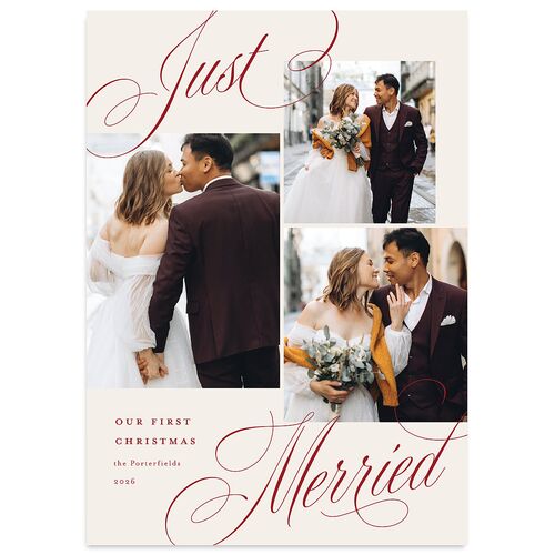 Classic Just Merried Script Holiday Cards Ruby Signature Blank Standard