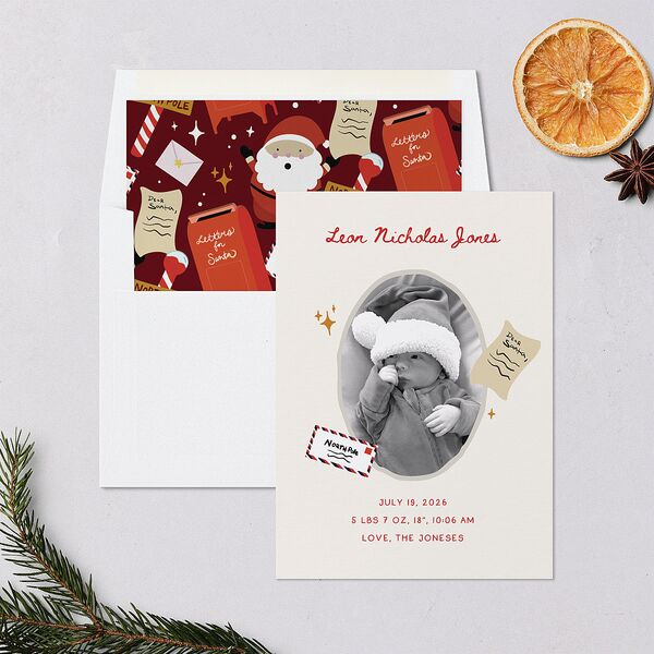 Letters to Santa Baby Announcement Holiday Cards Cotton Signature Blank Portrait Standard