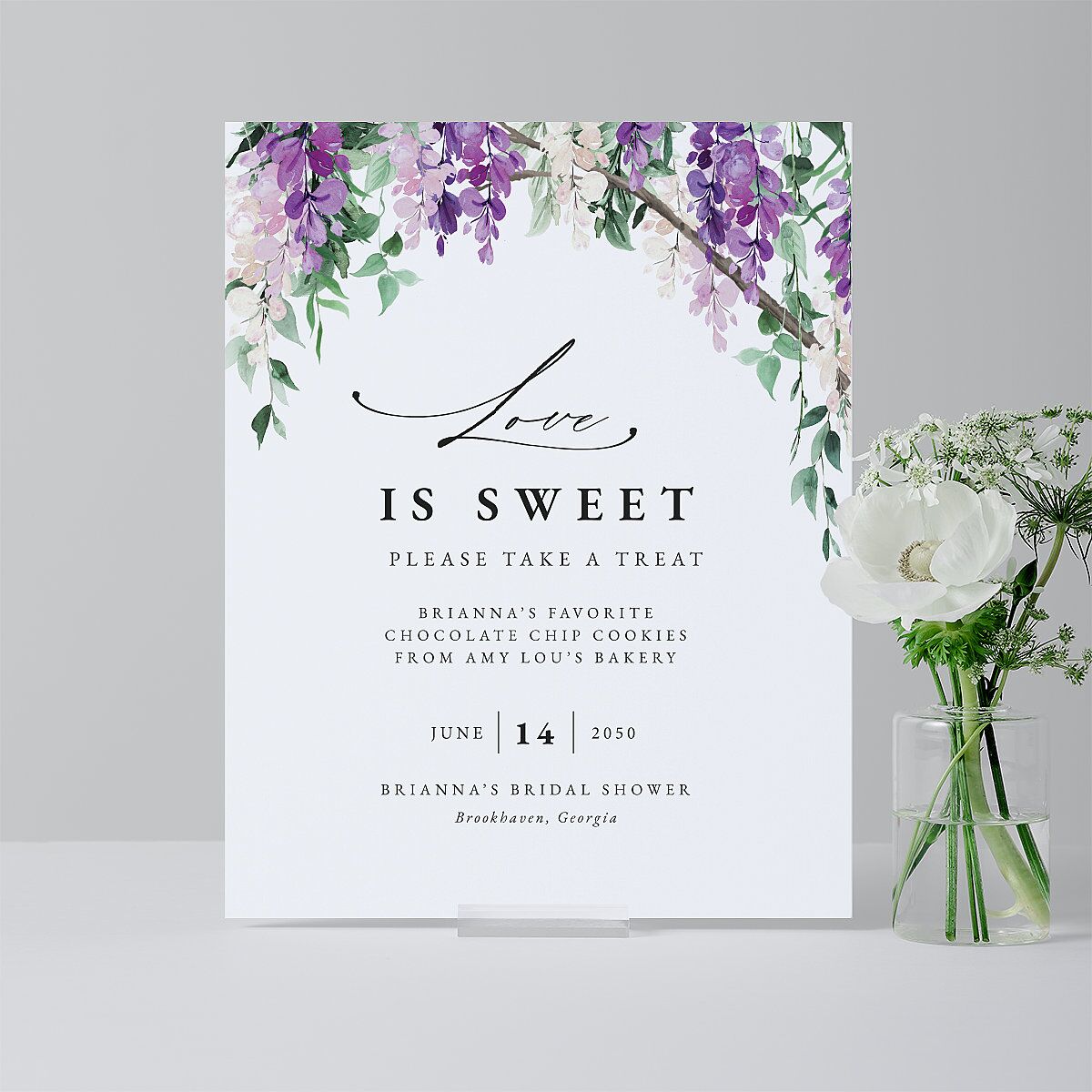 Romantic Wisteria Bridal Shower Standard Menu Tabletop Sign Small Purple Petal Standard Indoor Foam Core S Tabletop Menu