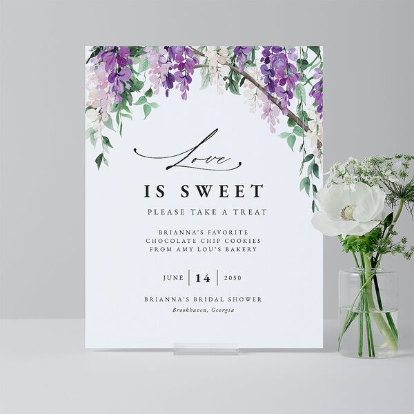 Romantic Wisteria Bridal Shower Standard Menu Tabletop Sign Small Purple Petal Standard Indoor Foam Core S Tabletop Menu