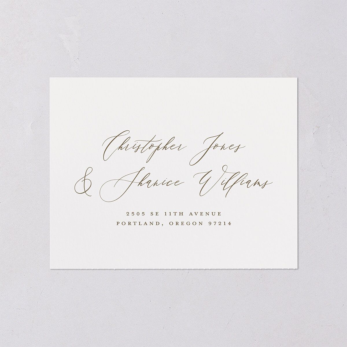 Ethereal Greenery and Gold All-in-One Wedding Invitations Pure White Signature Light Both Recipient and Return Addresses No