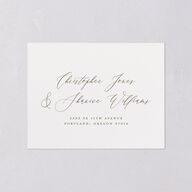 Ethereal Greenery and Gold All-in-One Wedding Invitations Pure White Signature Light Both Recipient and Return Addresses No