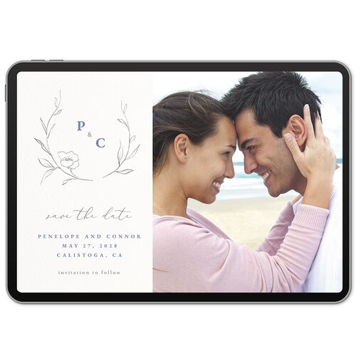 Graceful Botanical Digital Save the Date Cards Regency Blue Watercolor Blush Lets Celebrate Standard