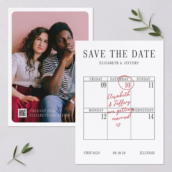 Classic Circled Calendar Date Save the Date Cards Pure White Signature smooth Blank No Standard