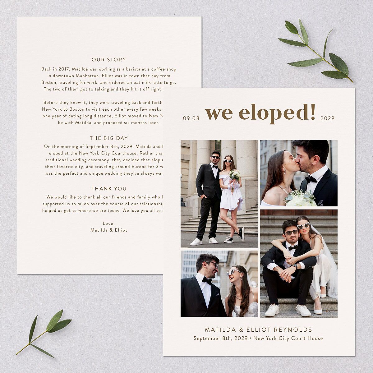 Photo Elopement Wedding Invitations Linen Signature Blank No Standard