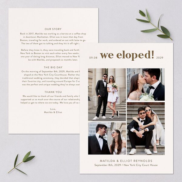Photo Elopement Wedding Invitations Linen Signature Blank No Standard