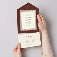 Vintage Lace All-in-One Wedding Invitations Burgundy Signature Light Both Recipient and Return Addresses No