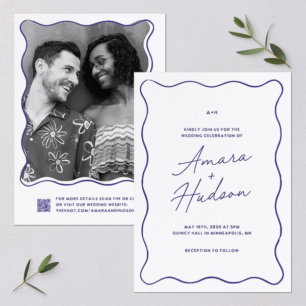 Hand Drawn Wavy Border Wedding Invitations Sapphire Signature Blank No Standard