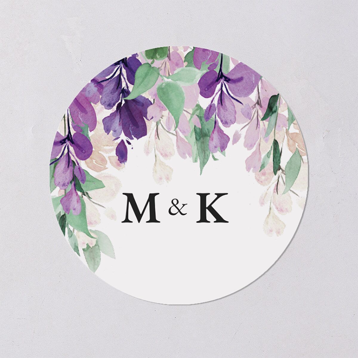 Romantic Wisteria Wedding Stickers Purple Petal Circle