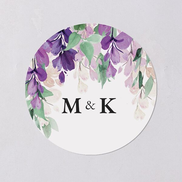 Romantic Wisteria Wedding Stickers Purple Petal Circle