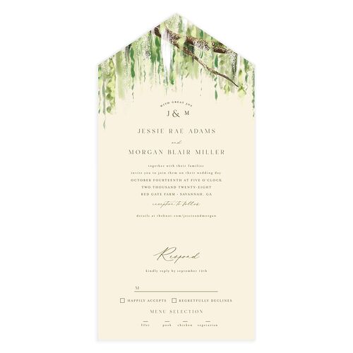 Southern Spanish Moss All-in-One Wedding Invitations Linen Signature Light Both Recipient and Return Addresses No
