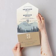 Vintage Mountain All-in-One Wedding Invitations Dusty Blue Signature Light Both Recipient and Return Addresses No