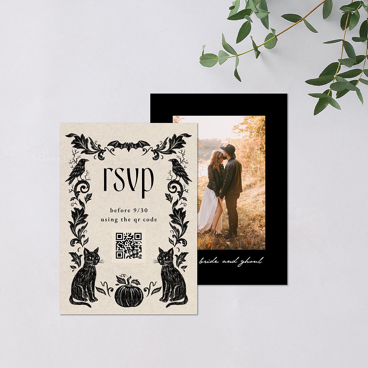 Spooky Halloween Nouveau QR Code RSVP Cards Linen Signature Standard