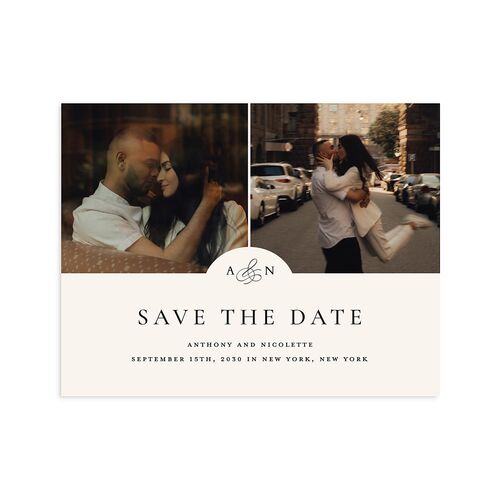 Elegant Two Photo Monogram Save the Date Petite Cards Champagne Signature smooth Blank No Standard