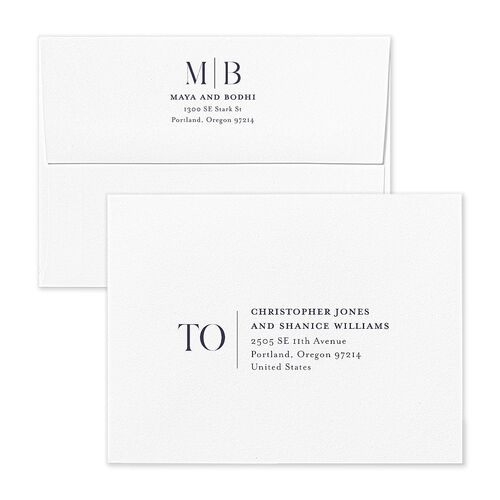 Monogram Portrait Thank You Card Envelopes Rose Dark Navy Return Address Signature Standard