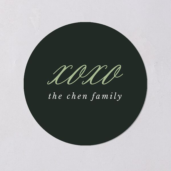Classic Joyful Greeting Holiday Stickers Hunter Green Circle
