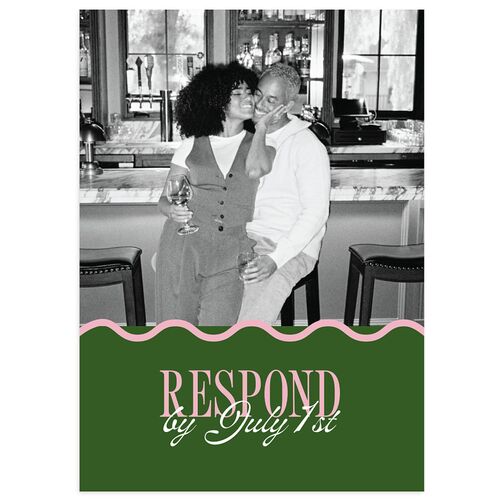 Wavy Frame Photo Wedding Response Cards Scottish Green Signature Standard