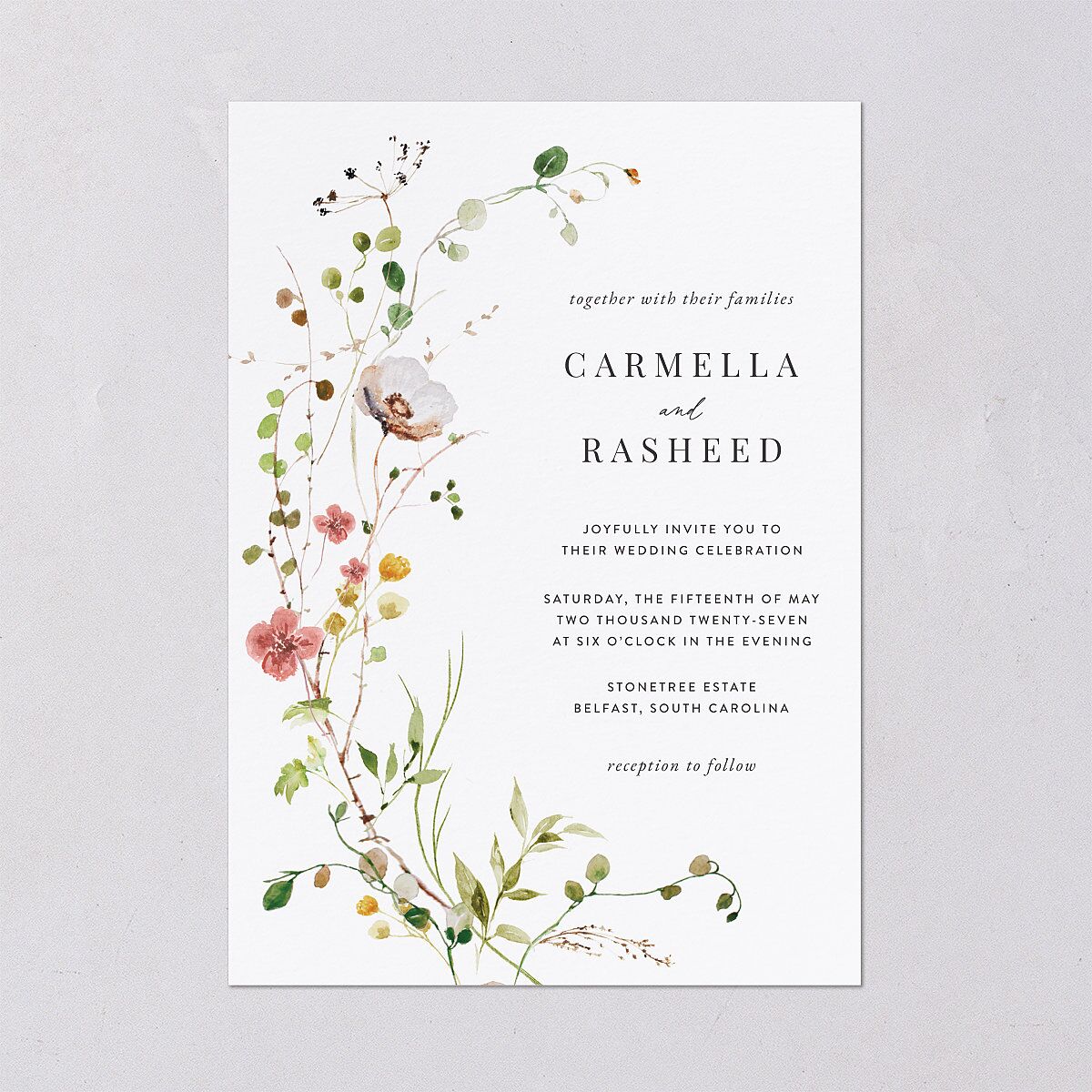 Delicate Wildflower Wedding Invitations Peach Pink Signature Blank No Standard