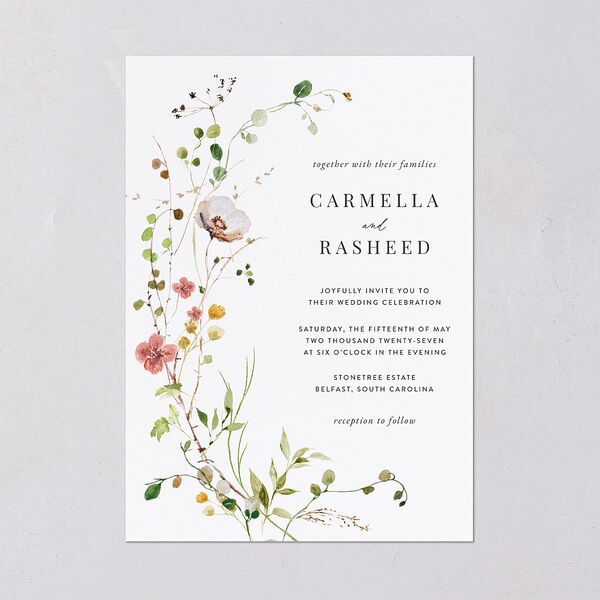 Delicate Wildflower Wedding Invitations Peach Pink Signature Blank No Standard