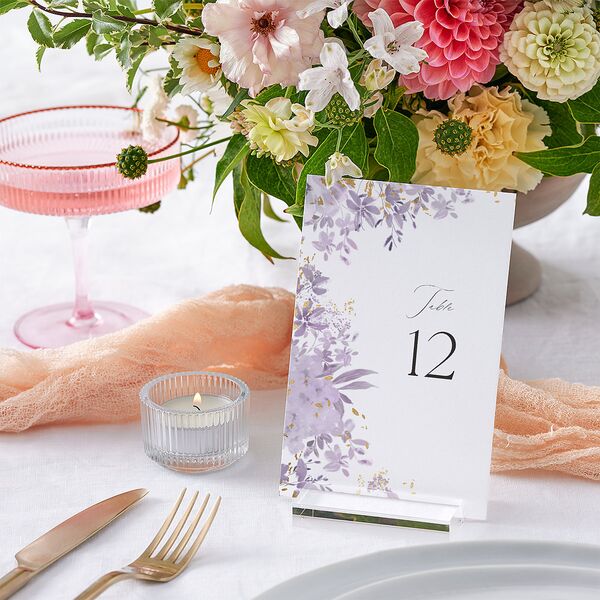 Monochrome Blooms Table Numbers Gold Sheer Lilac Signature